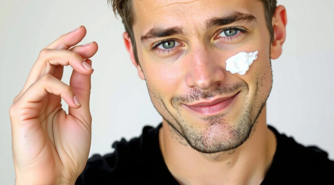 A man applying a natural facial cream, looking refreshed and healthy